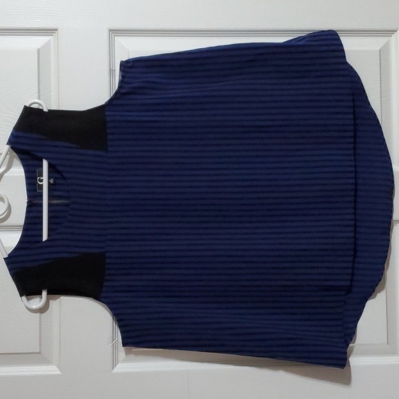 G by Giulana Women's Hi Lo Sleeveless Blue Black Striped Top Size 1X - Picture 1 of 12